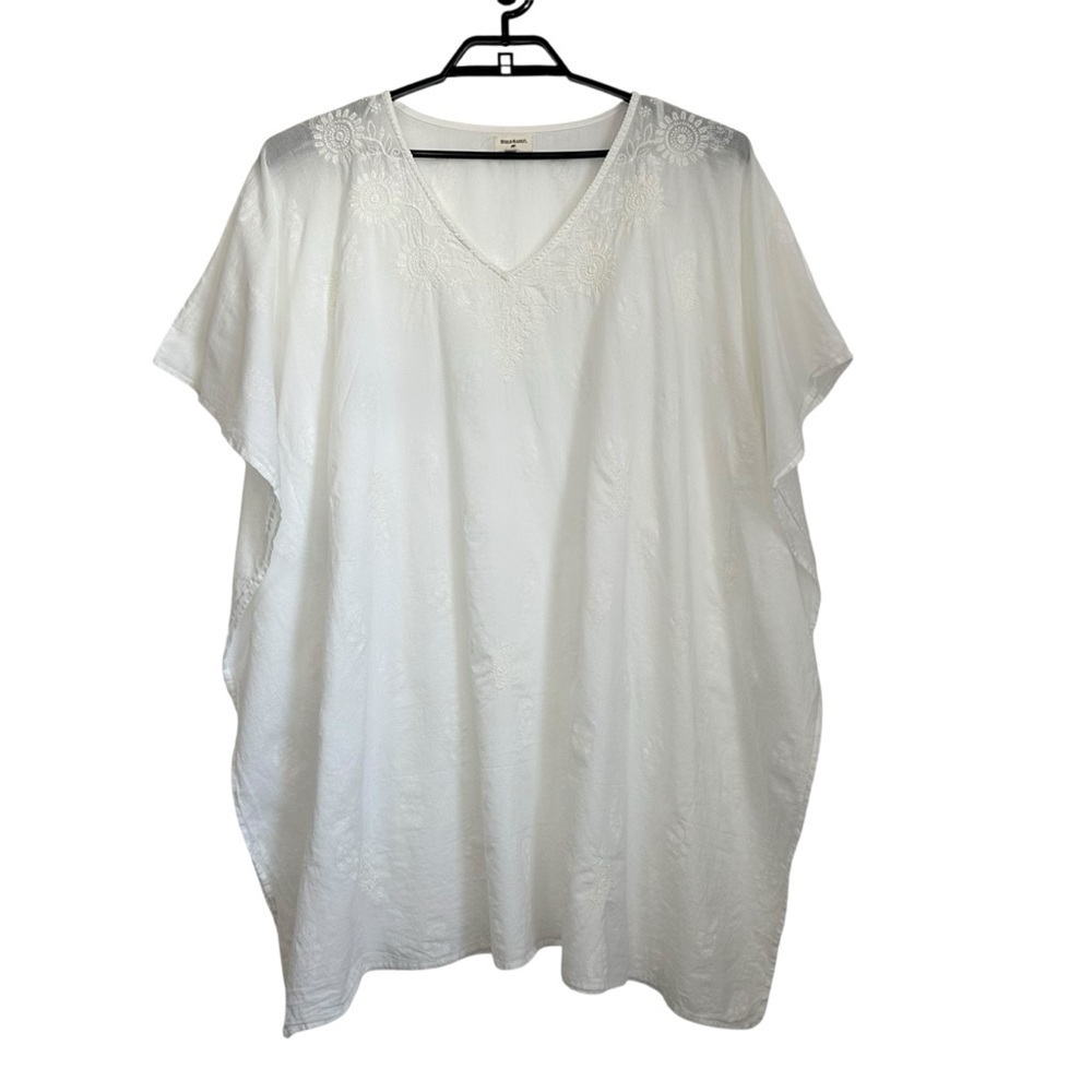 World Market Womens Embroidered Kaftan Cover Up One Size White Lightweight Boho